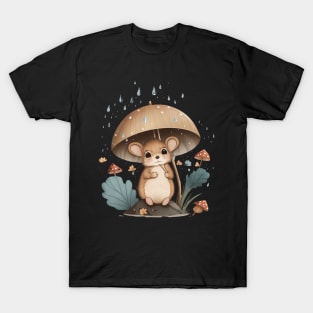 Cute Mouse Under a Mushroom in the Rain T-Shirt